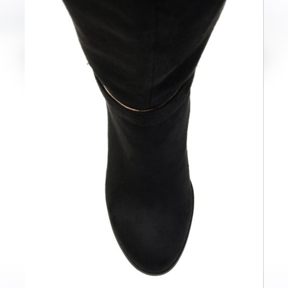 $FINAL$  JOURNEE Collection Black Microsuede Side Strap Riding Boots - Picture 5 of 8
